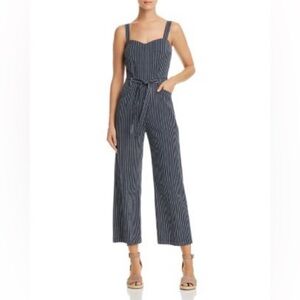 Paige Emma Cropped Tie Strap Jumpsuit In Rich Navy Paradise Stripe Size Small